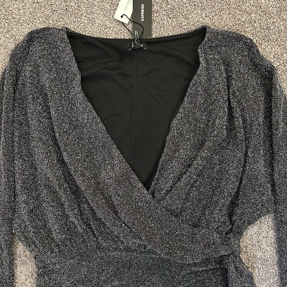 Express Womens Relaxed Metallic V-Neck Surplice Tie Waist Top Size S NWT $68 - Picture 11 of 16